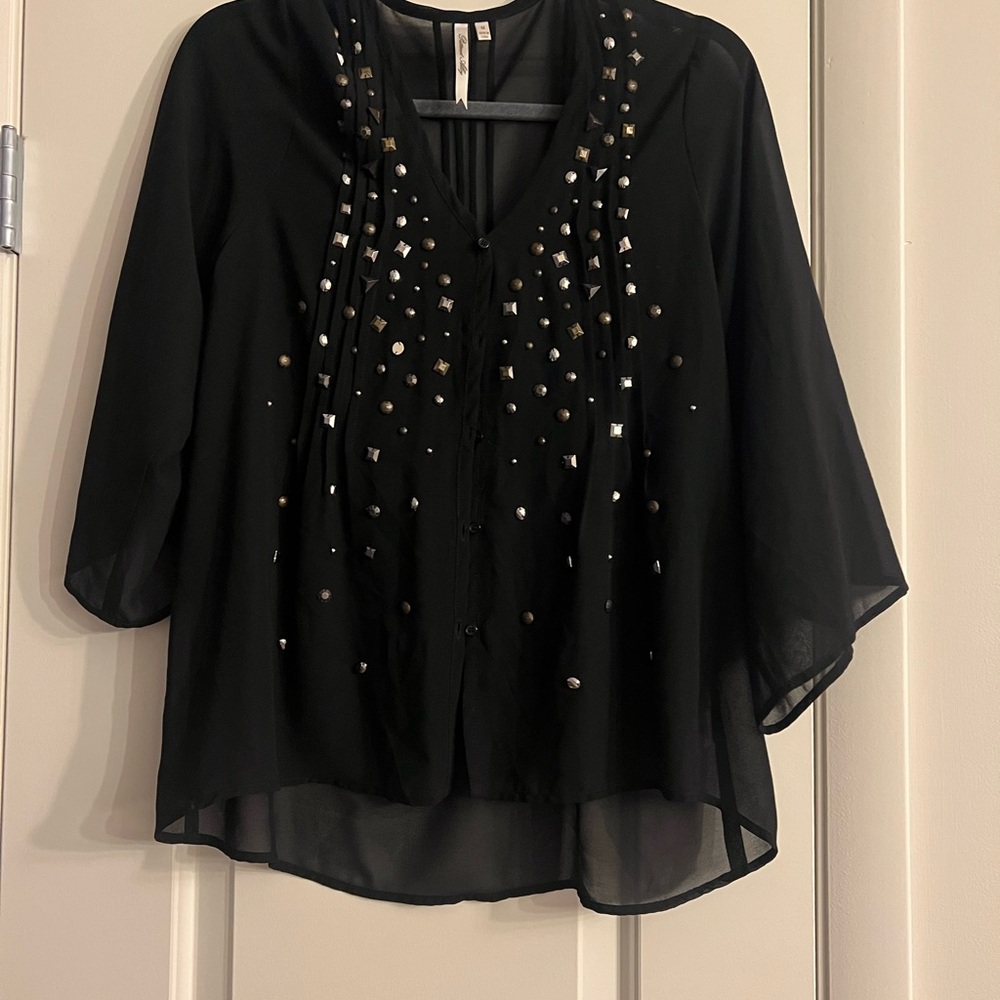 Petticoat Alley Black Asymmetrical Embellished Blouse